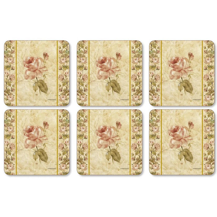 Antique Rose Linen Set of 6 Coasters