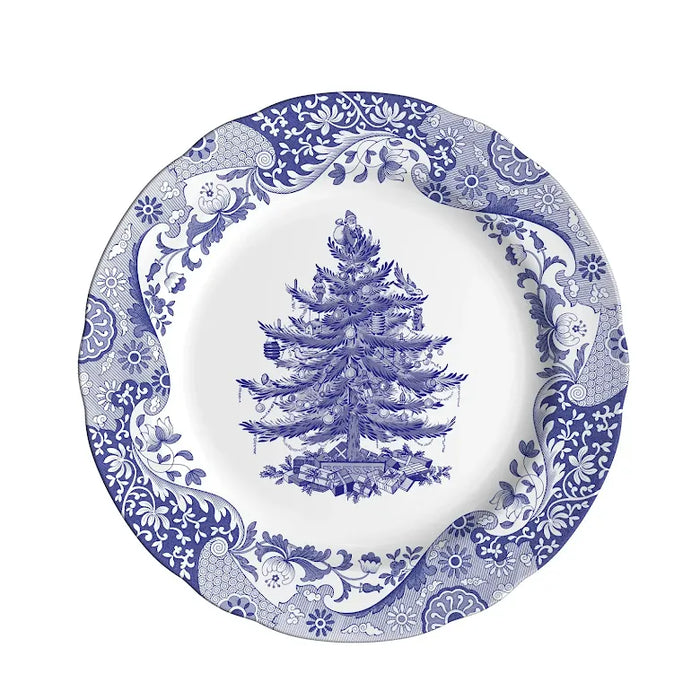 Blue Italian Christmas Tree Dinner Plate 27cm Set of 4