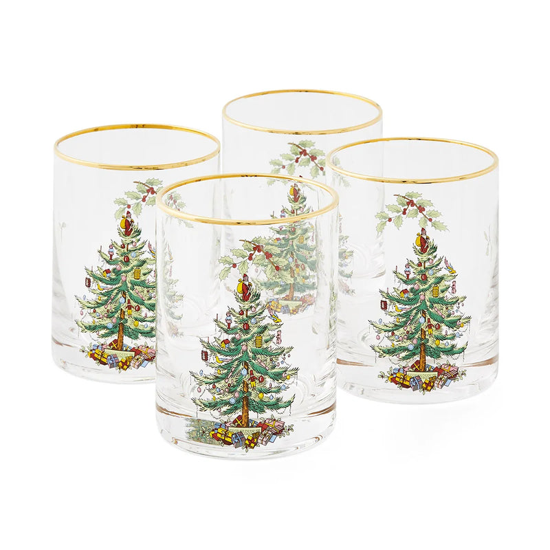 Christmas Tree Set of 4 Lowball Glasses