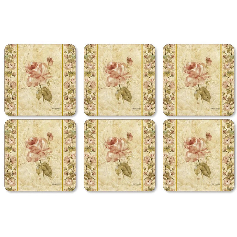 Antique Rose Linen Set of 6 Coasters