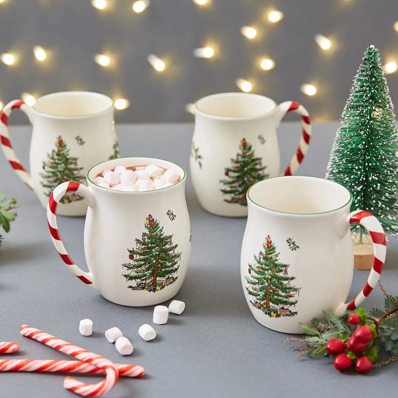 Christmas Tree Set of 4 Candy Cane Mugs