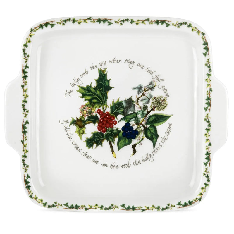 The Holly and the Ivy Square Cake Plate