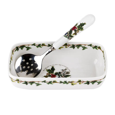 The Holly and the Ivy Cranberry Dish &amp; Spoon