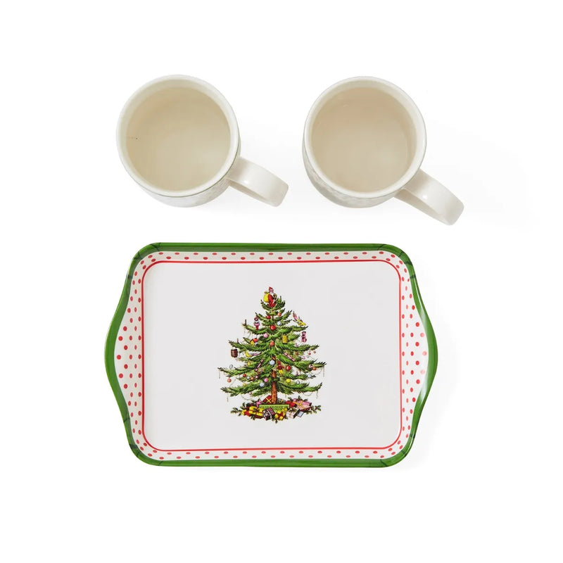 Christmas Tree Polka Dot Mug &amp; Tray Set