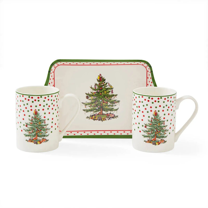 Christmas Tree Polka Dot Mug &amp; Tray Set