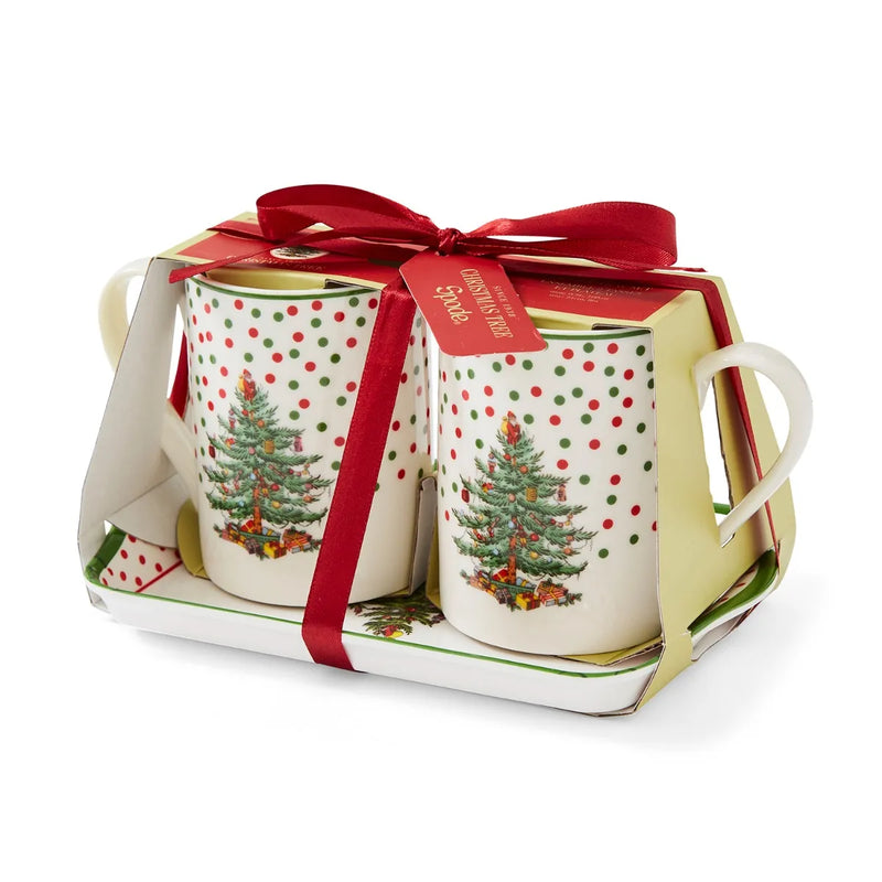 Christmas Tree Polka Dot Mug &amp; Tray Set