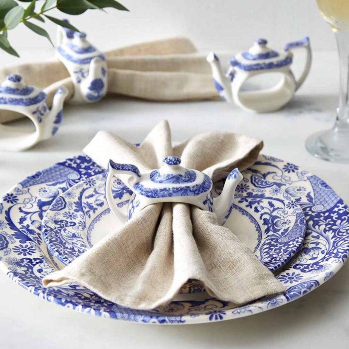 Spode Blue Italian Teapot Napkin Rings - Set of 4 