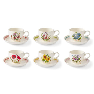 Botanic Garden Meadow Set of 6 Breakfast Teacups &amp; Saucers, Assorted