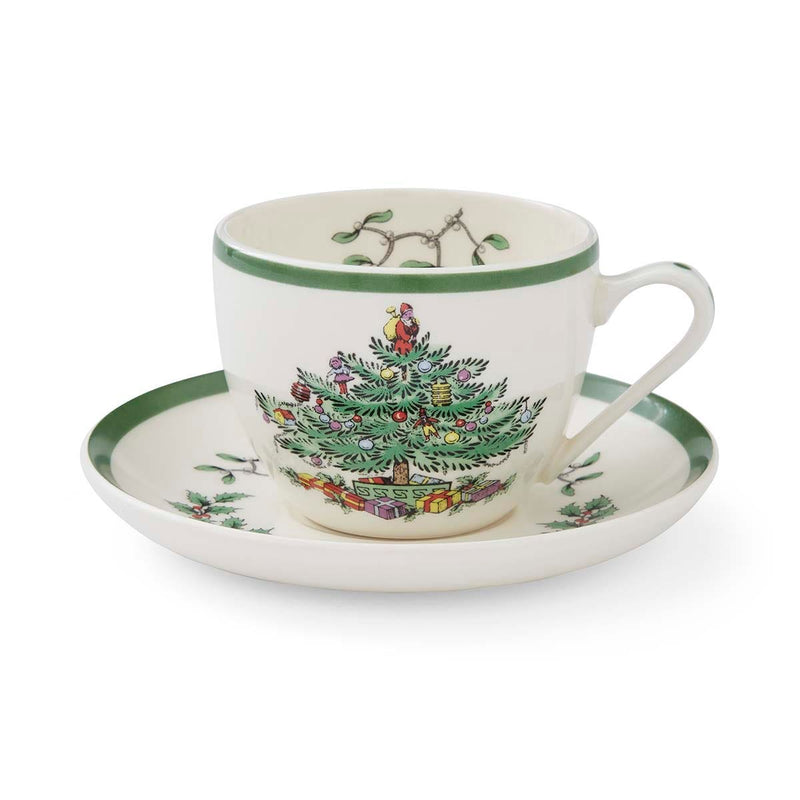 Christmas Tree Set of 4 Teacups & Saucers