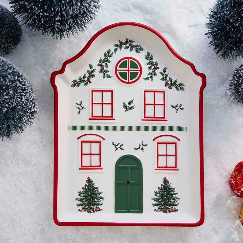 Spode Christmas Village Tidbit Tray - Red