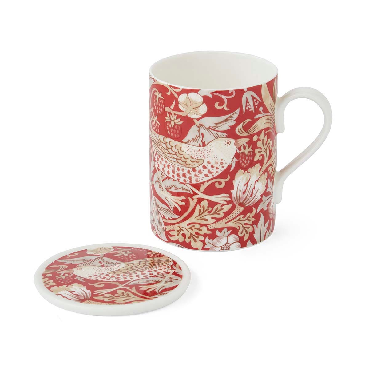 Morris & Co. Strawberry Thief Indian Red Mug & Coaster Set