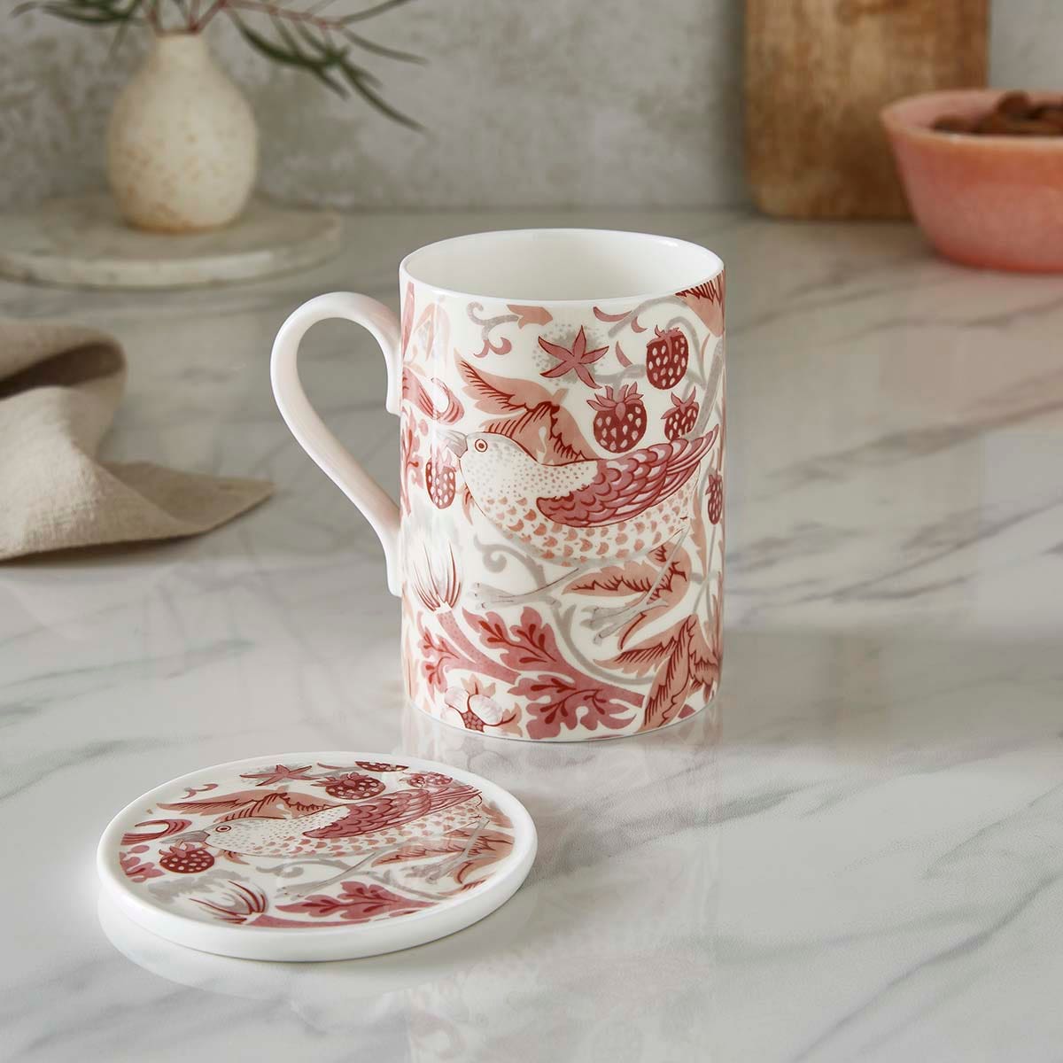 Morris & Co. Strawberry Thief Madder Mug & Coaster Set