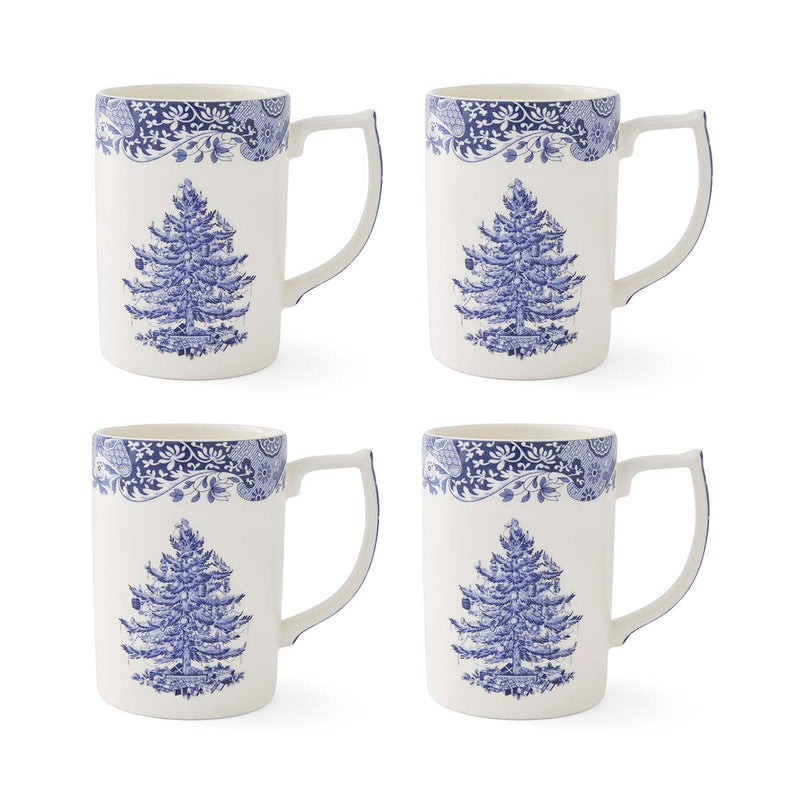 Blue Italian Christmas Tree  Mug 12oz Set of 4
