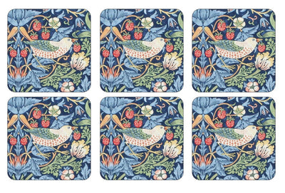 Morris &amp; Co. Strawberry Thief 6 Coasters,Blue