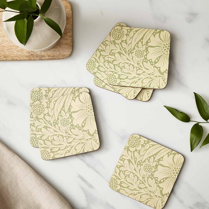 Morris &amp; Co. Marigold 6 Coasters, Green