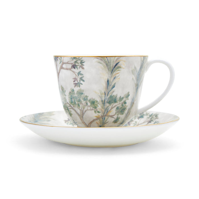 Kit kemp Gold 8oz Teacup &amp; Saucer Tall Trees