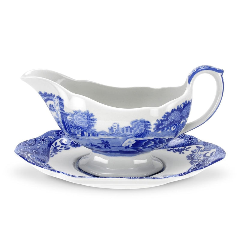 Spode Blue Italian Sauce Boat and Stand