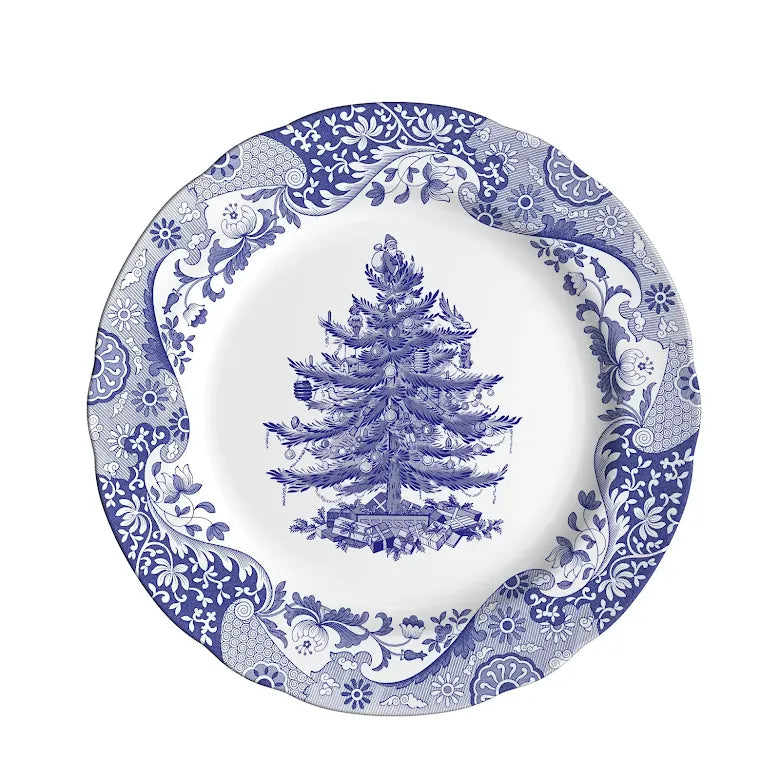 Blue Italian Christmas Tree Dinner Plate 27cm