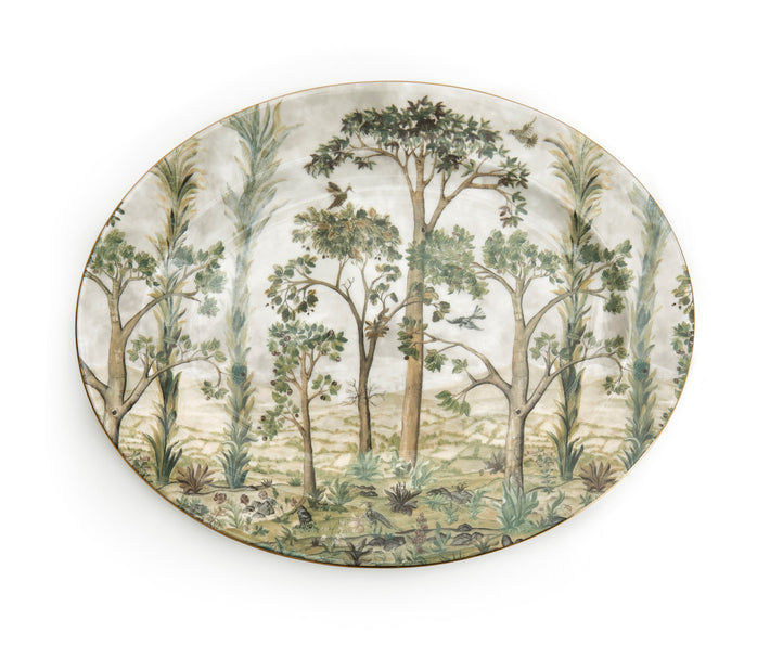 Kit kemp Gold 12" Oval RimPlatter Tall Trees
