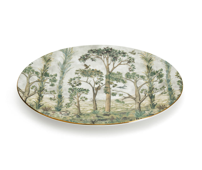 Kit kemp Gold 12" Oval RimPlatter Tall Trees