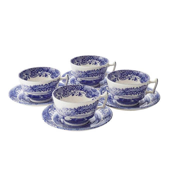 Blue Italian Set of 4 Teacups & Saucers 200ml
