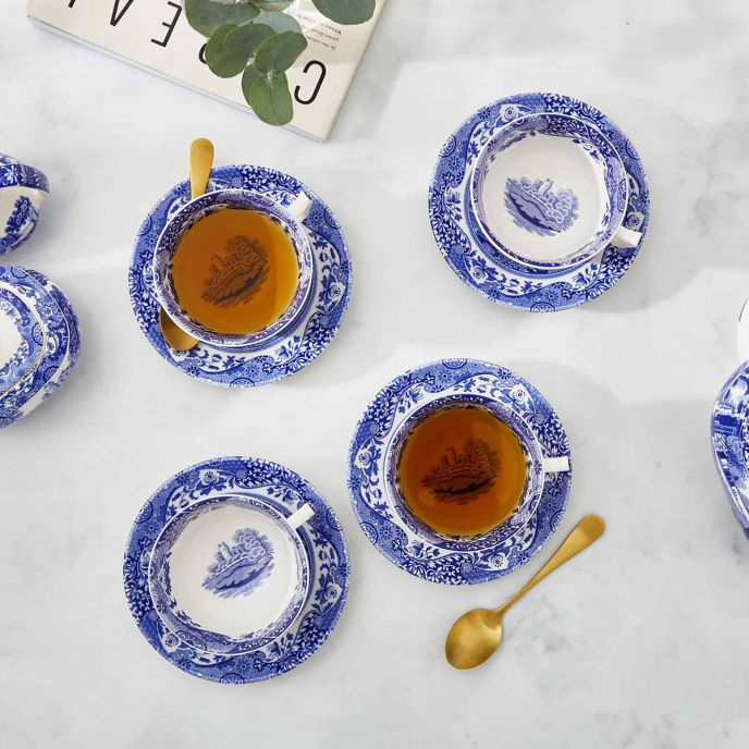 Blue Italian Set of 4 Teacups & Saucers 200ml