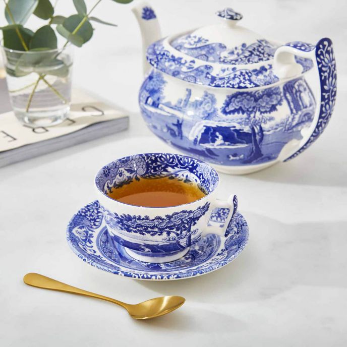 Blue Italian Set of 4 Teacups & Saucers 200ml