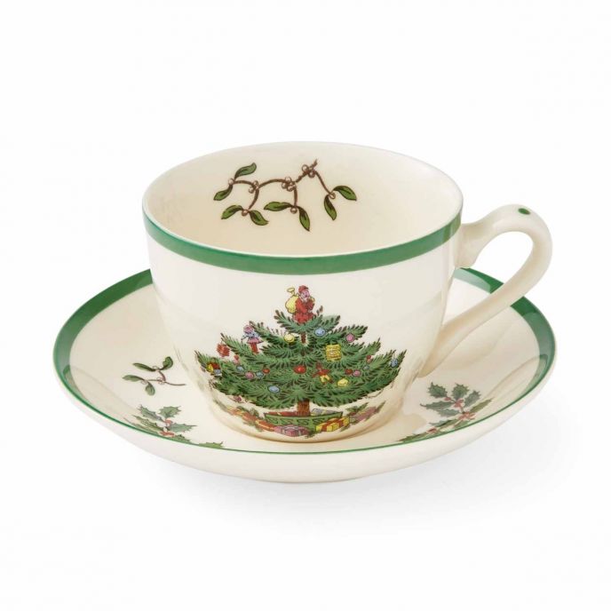 Christmas Tree Set of 4 Teacups & Saucers