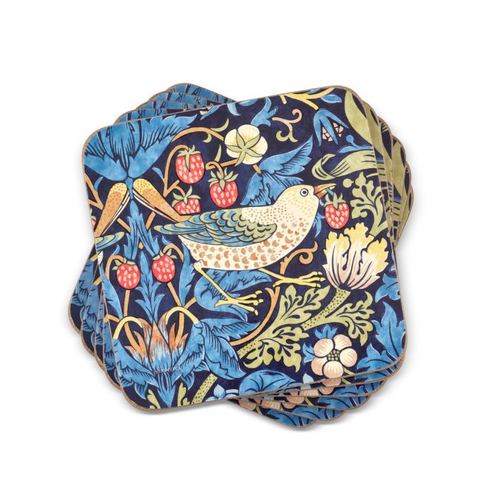 Morris &amp; Co. Strawberry Thief 6 Coasters,Blue