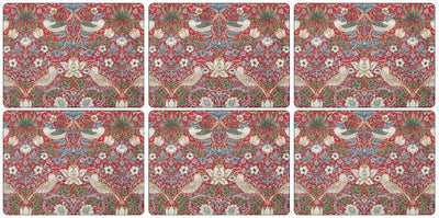 Morris &amp; Co. Strawberry Thief 6 Placemats,Red