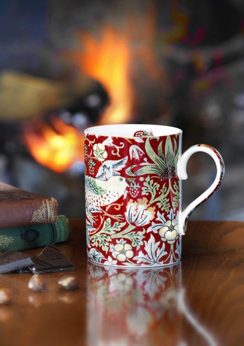 Morris &amp; Co Strawberry Thief Mug, Red
