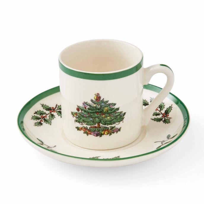Christmas Tree Set of 4 Espresso Cups &amp; Saucer