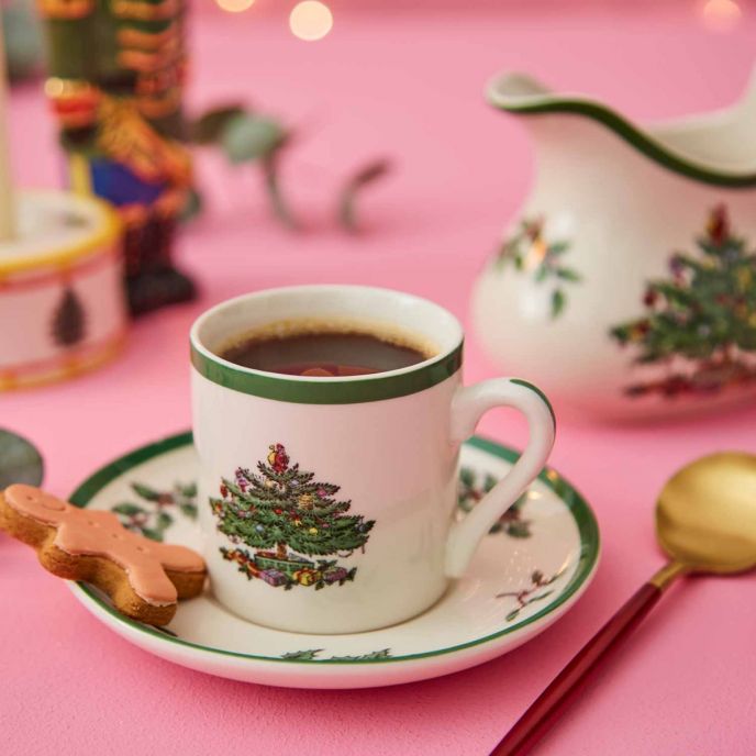 Christmas Tree Set of 4 Espresso Cups &amp; Saucer