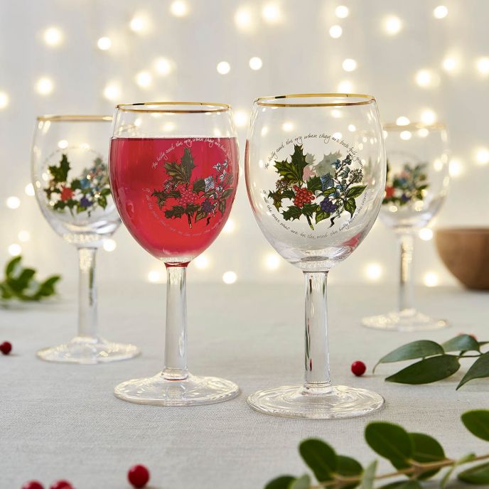 The Holly and the Ivy Set of 4 Wine Glasses