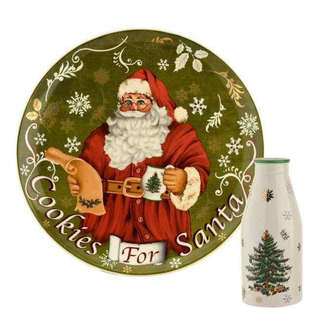 Christmas Tree Santa Plate &amp; Milk Bottle Set