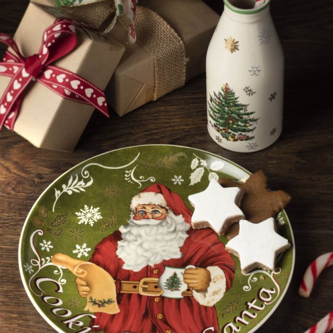 Christmas Tree Santa Plate &amp; Milk Bottle Set