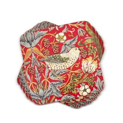 Morris &amp; Co. Strawberry Thief Red Set of 6 Coasters