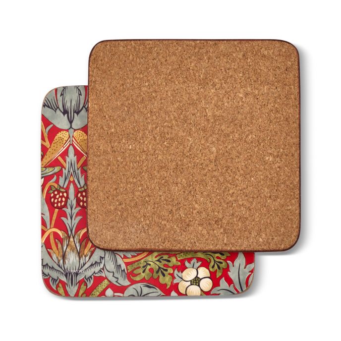 Morris &amp; Co. Strawberry Thief Red Set of 6 Coasters