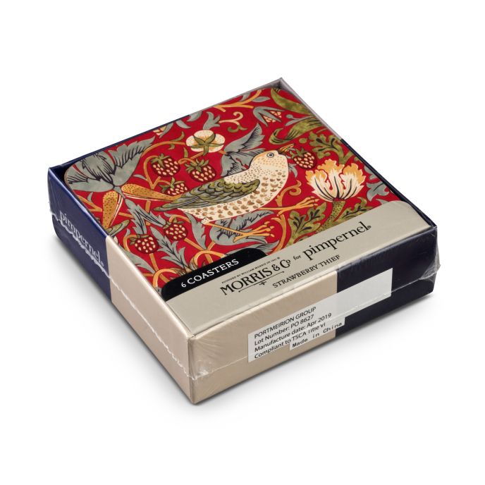 Morris & Co. Strawberry Thief Red Set of 6 Coasters