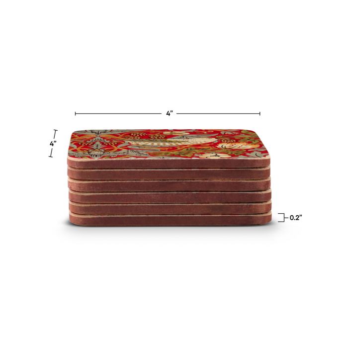 Morris & Co. Strawberry Thief Red Set of 6 Coasters